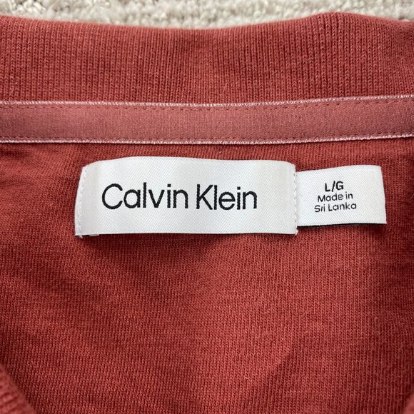 Calvin Klein Polo Shirt Men Large L Brown Orange Striped Casual Golf Embroidered - Picture 4 of 11